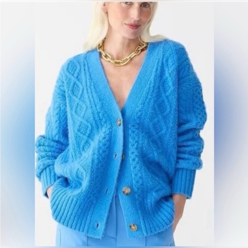 J. Crew Women’s Cable Knit Stretch Cardigan in Vibrant Waterfall Size Small NWT